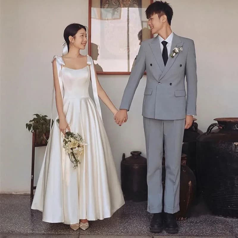 New White Wedding Dress French Simple Strapless Elegant Engagement Certificate Evening Gown Travel Photography Outfit High-End Feel
