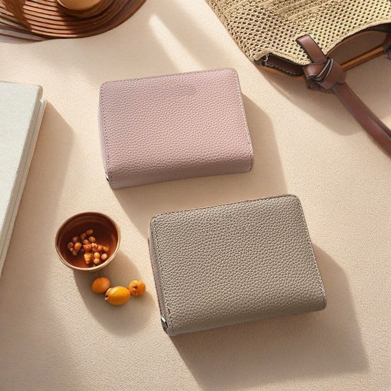 New solid color texture student bag short women's small wallet simple two-fold O light zipper wallet