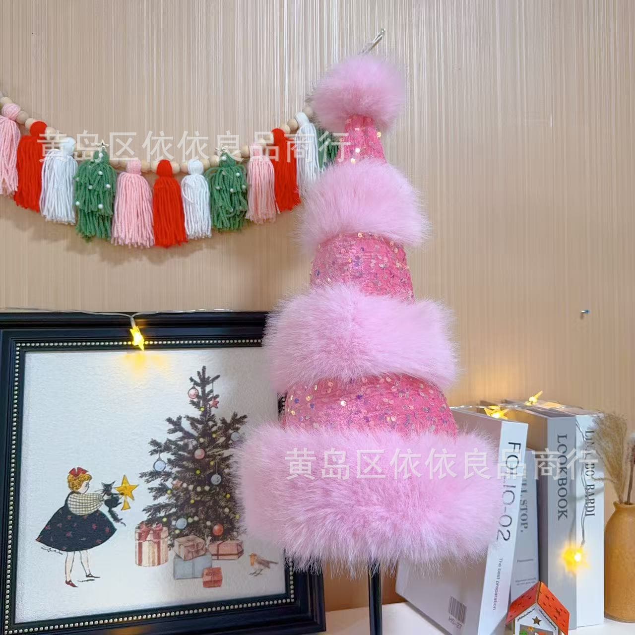 26 Cross-Border New Christmas Hat Pink Sequin Patchwork Plush Adult Christmas Hat Christmas Decoration Multicolor