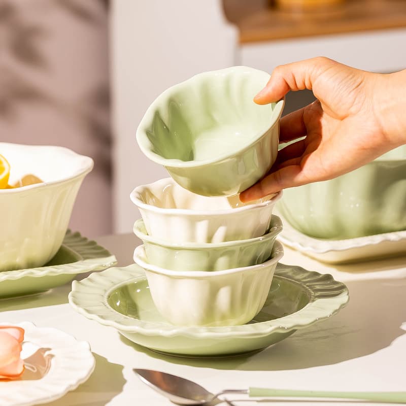 Cream style dishware set household light luxury tableware combination single rice bowl plate 2023 new bowls bowls and plates
