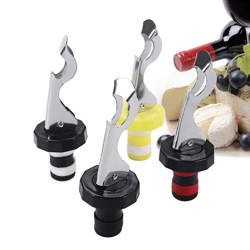 Creative Kitchen Wine Bottle Stoppers, Sealing Leak-Proof Push-Down Stoppers, Stainless Steel Bottle Opener Preservation Plugs