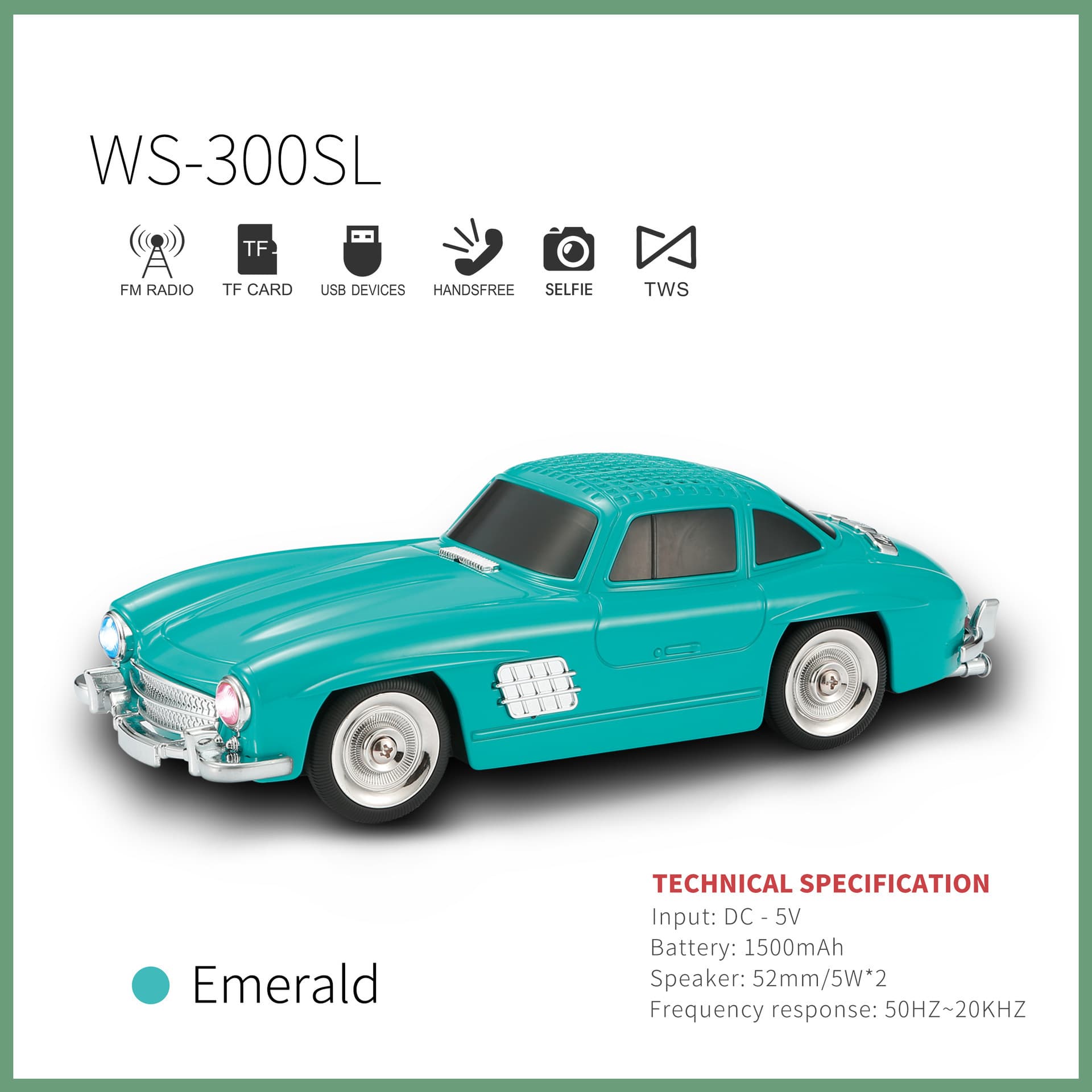 New WS-300SL Car Bluetooth Audio Creative Ornaments Boys Gift Retro Style Wireless Small Speaker