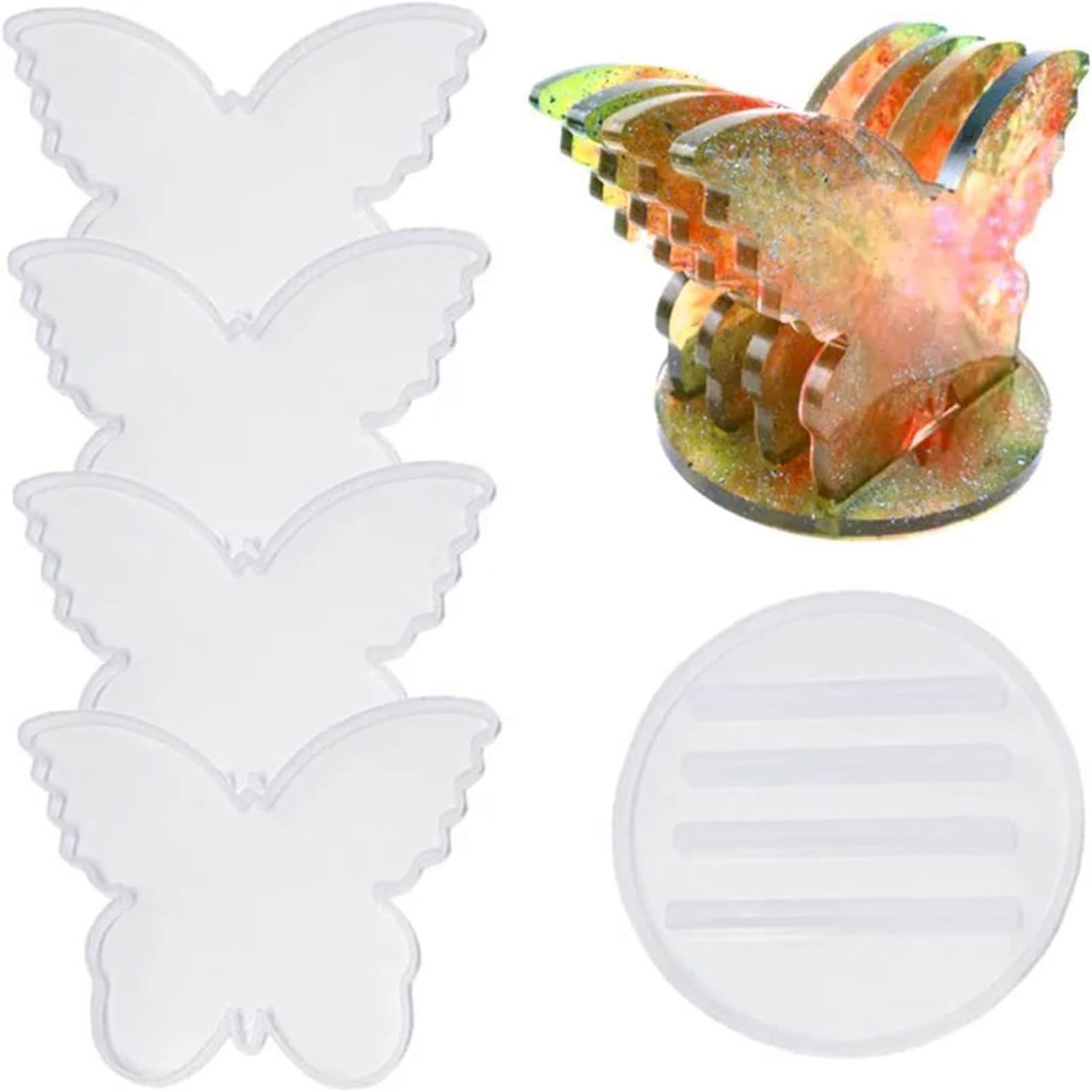 Cross-Border Hot Selling DIY Resin Blue White Butterfly Coaster Stand Base Figurine Silicone Mold Factory Wholesale