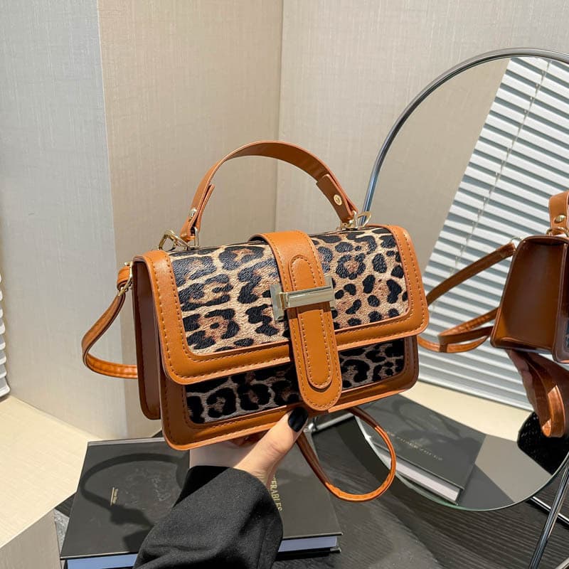 2025 Spring New Retro Leopard Print Handbag Small Square Bag for Women Fashion Shoulder Crossbody Commuter Bag
