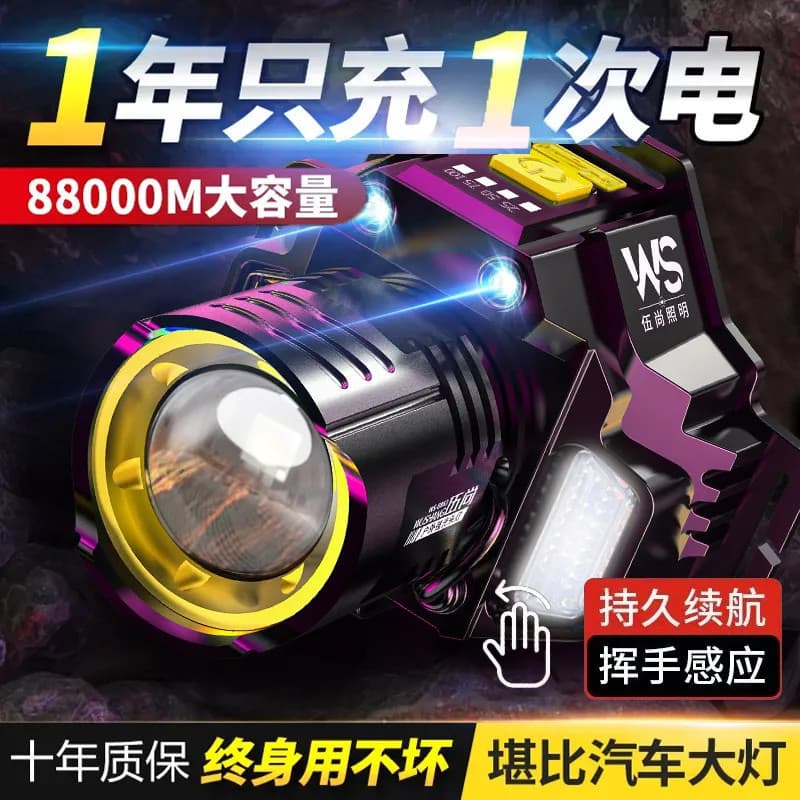 LED Ultra-bright Sensor Headlamp Rechargeable Head-mounted Strong Light Flashlight Small Portable Night Fishing Light Miner's Lamp
