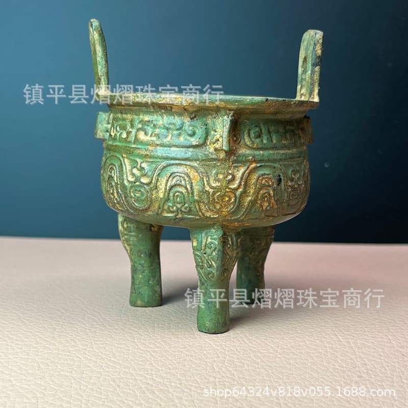 Antique Bronze Tripod Cauldron Round Ding Western Zhou Dynasty Large Ding Bronze Ornament Chinese Decoration Factory Wholesale Drop Shipping Available