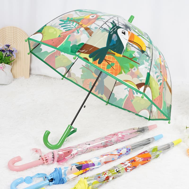 Children's Umbrella for 3-Year-Olds, Transparent Forest Cartoon Design, Safe and Lightweight Long Handle Kids' Umbrella
