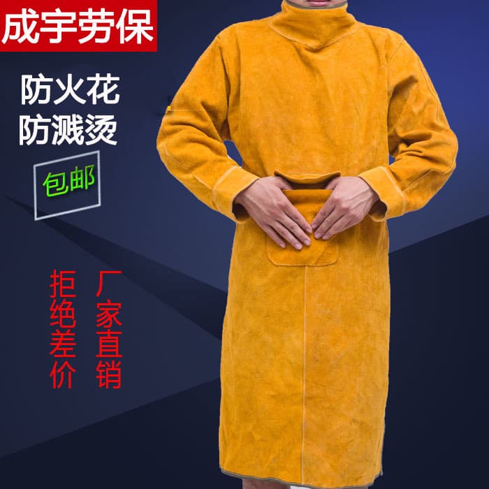 Cowhide Welding Apron with Back Cover, Work Apron, Anti-spark Anti-scald Electric Welding Flame Retardant Protective Suit with Lining Heat Insulation Garment