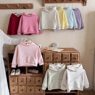 Children Hoodie Solid Color Loose Short Style Spring/Autumn Boys Girls Casual Top Outerwear Thickened Candy Top