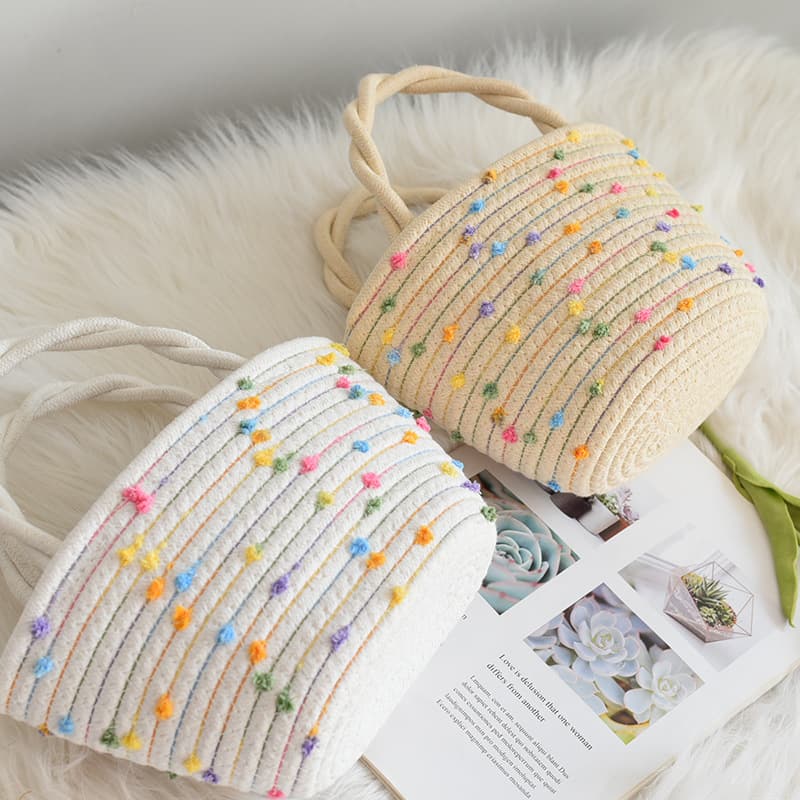 Fashion Cotton Rope Bag Horse Ball Bag Color Point Twist Handle Bag Shoulder Bag Handbag Versatile Fashion Bag Factory Wholesale