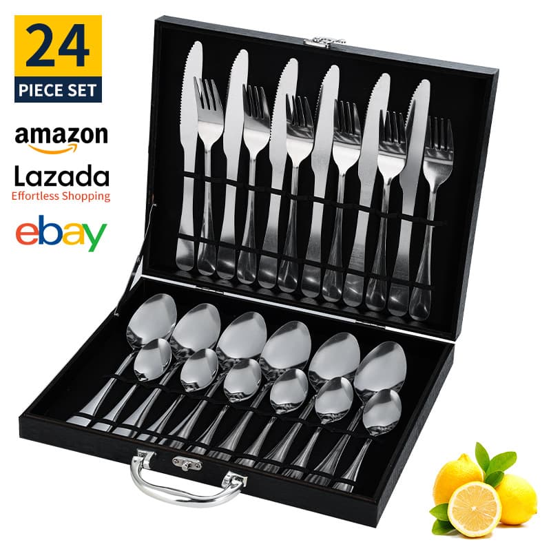 Cross-border Amazon Stainless Steel Knife Fork Spoon 24-Piece Gift Box Set, High-Aesthetic Western Tableware Steak Knife Fork 4-Piece Set