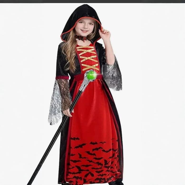 Cross-border Wholesale Kids Vampire Witch Cape Set Red Black Long Dress Cosplay Costume Party Props