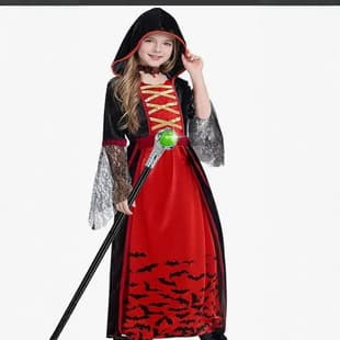 Cross-border Wholesale Kids Vampire Witch Cape Set Red Black Long Dress Cosplay Costume Party Props