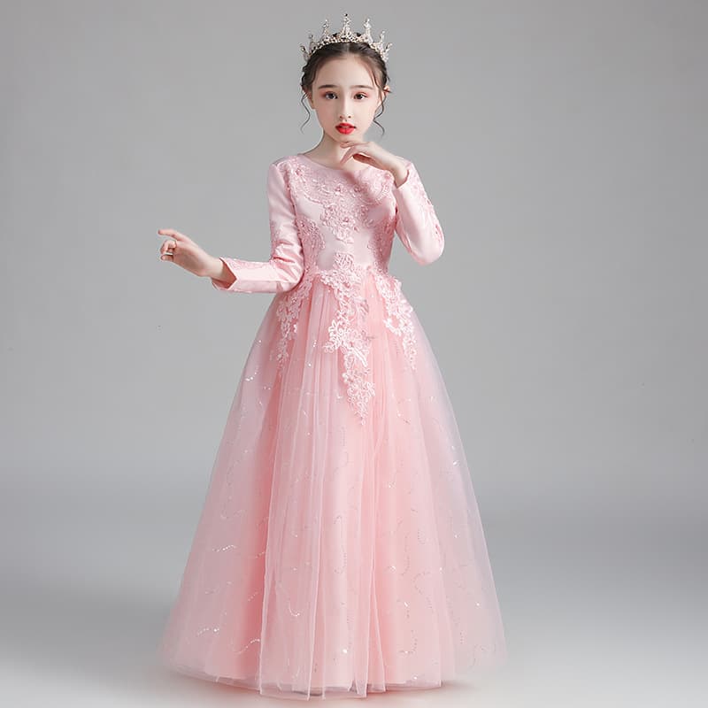 New Princess Dress Tulle Long Skirt Autumn/Winter Children's Gown Flower Girl Wedding Dress Performance Costume Thickened Wholesale