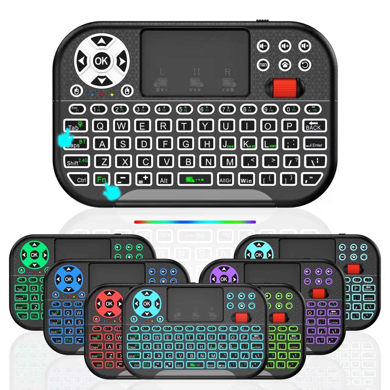 2.4G+BT Wireless Mini Bluetooth Keyboard with 7-Color Backlight, Touchpad, and Mouse Wheel for TV Box