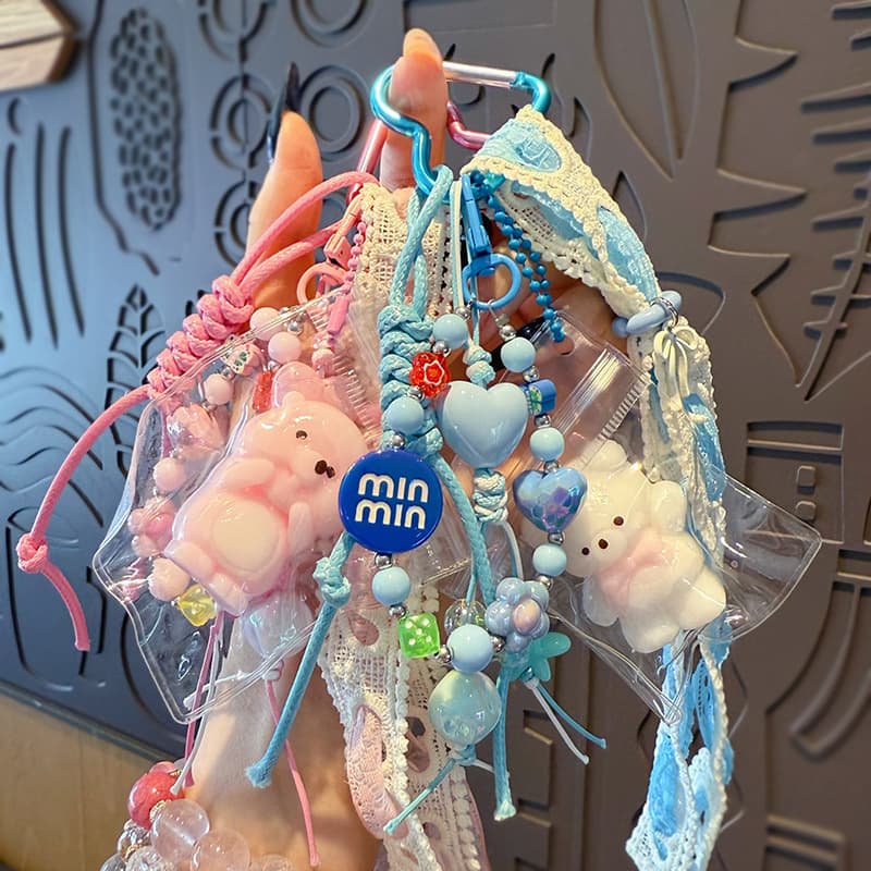 Creative DIY Stress Relief Squeeze Bear Keychain Plush Pendant Couple Car Key Chain Miu Style Bag Charm