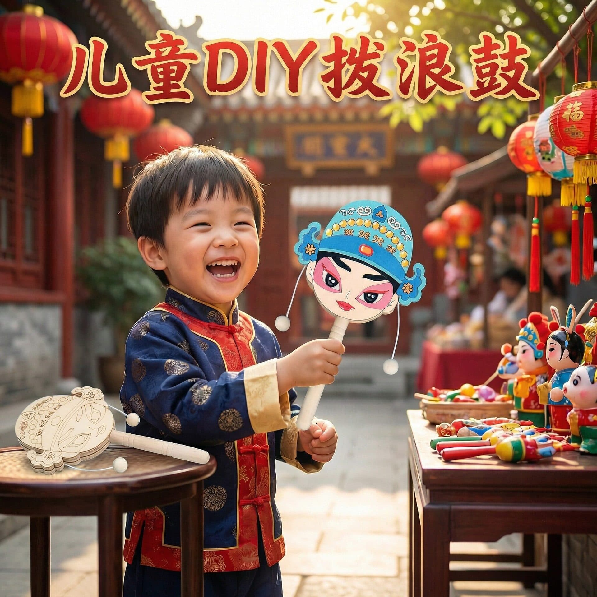 Peking opera facial makeup rattle diy children's handmade wooden traditional national style handheld painting coloring intangible inheritance