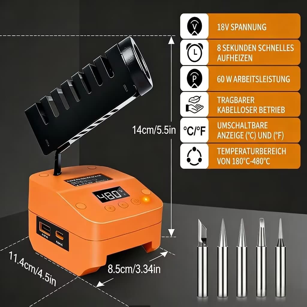 Compatible with Worx 20V Digital Display Cordless Soldering Iron, Portable Soldering Station with USB Type-C Fast Charging Port