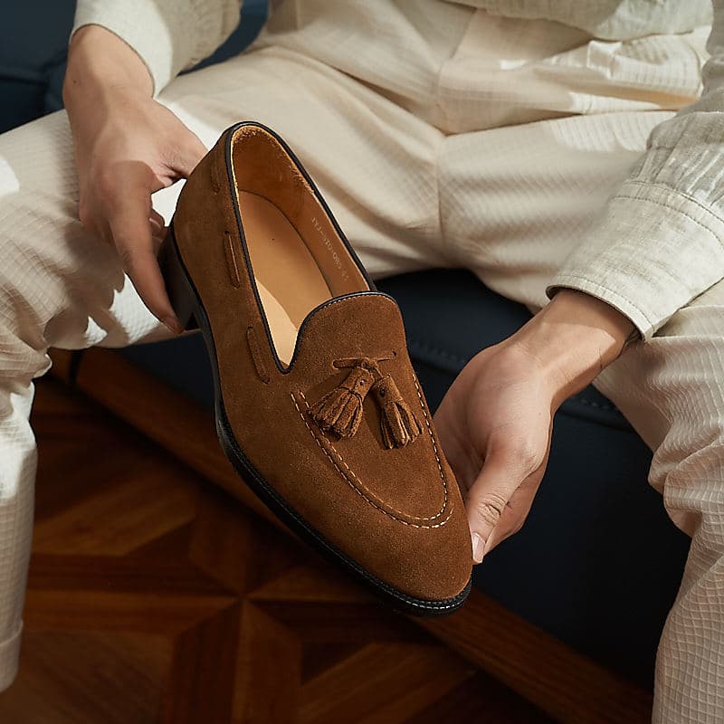 Suede Leather Men's Slip-On Loafers Frosted Finish Comfortable Casual Shoes Retro British Style Rubber Sole Low Cut Ankle Boots