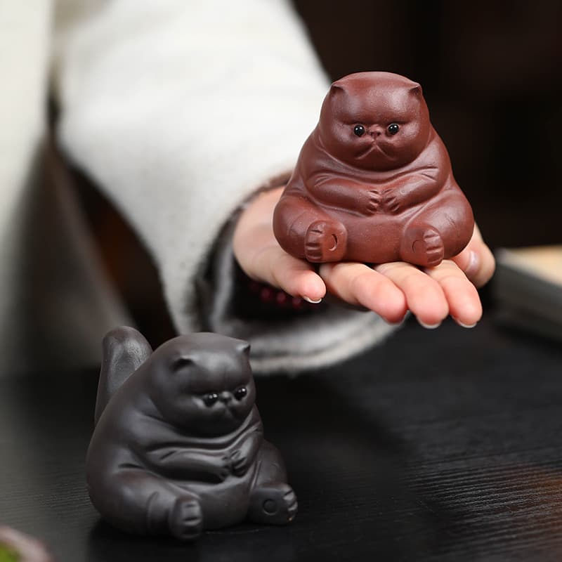 Yixing Purple Sand Teapet Cat Ornament Handmade Angry Cat Sculpture Craft Art Decorative Tea Table Kung Fu Tea Set Raisable