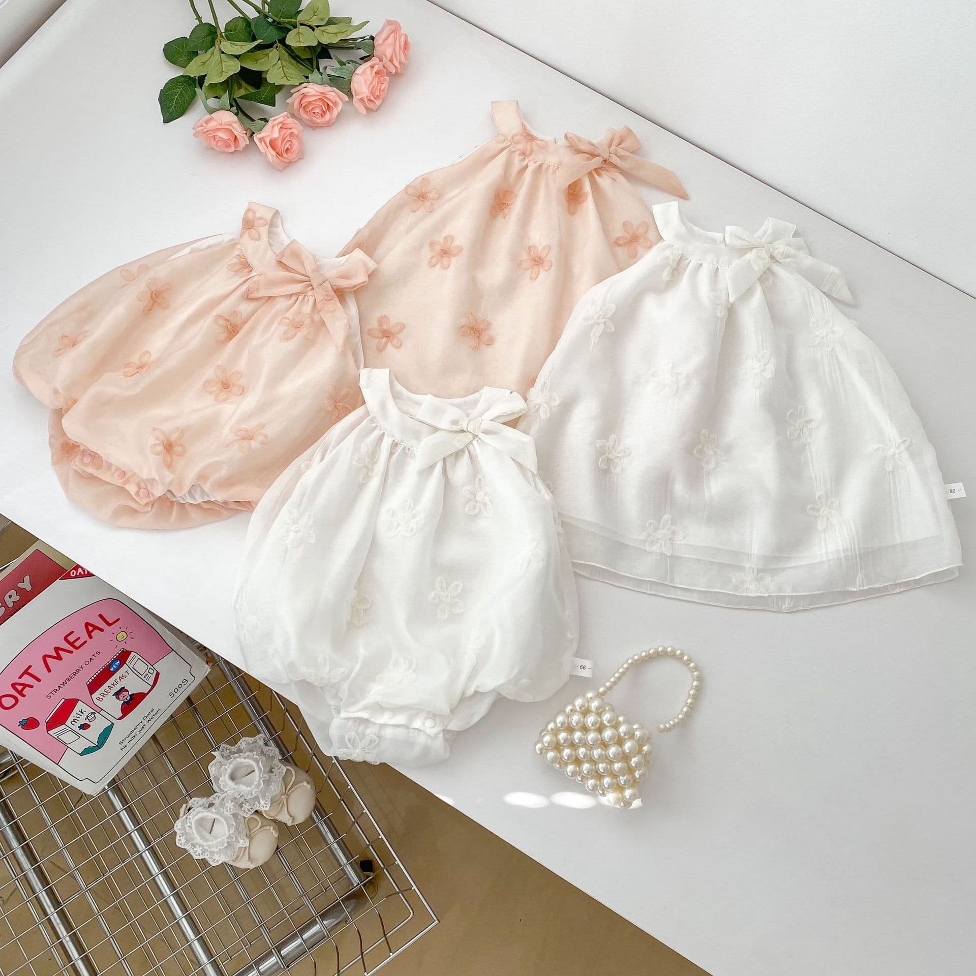 INS Summer Sweet Girls' Sleeveless Crew Neck Thin Baby Romper Dress, Korean Style Baby Bodysuit for Sisters