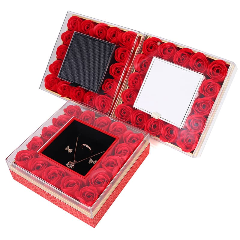 16 Roses Gift Box Transparent Acrylic Jewelry Box Valentine's Day Packaging Box Necklace Box Pair Ring Box