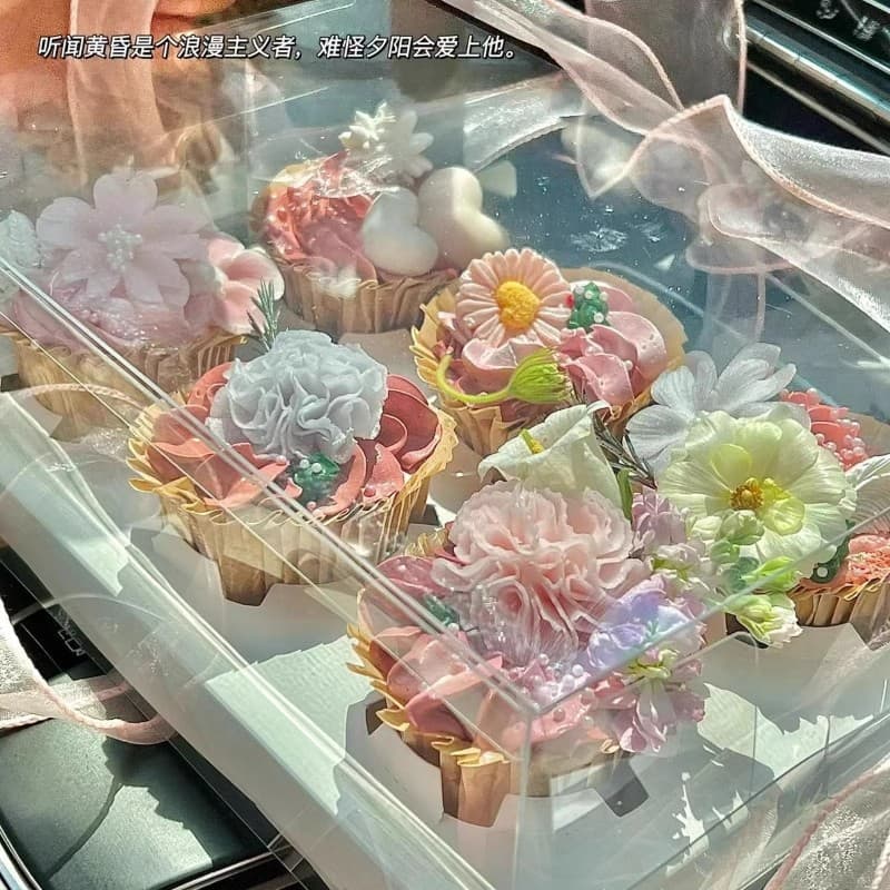 Cupcake Box 2/4/6 Compartment Muffin Cupcake Holder Snow Maiden Tart Box Pastry Box Transparent Handheld Box