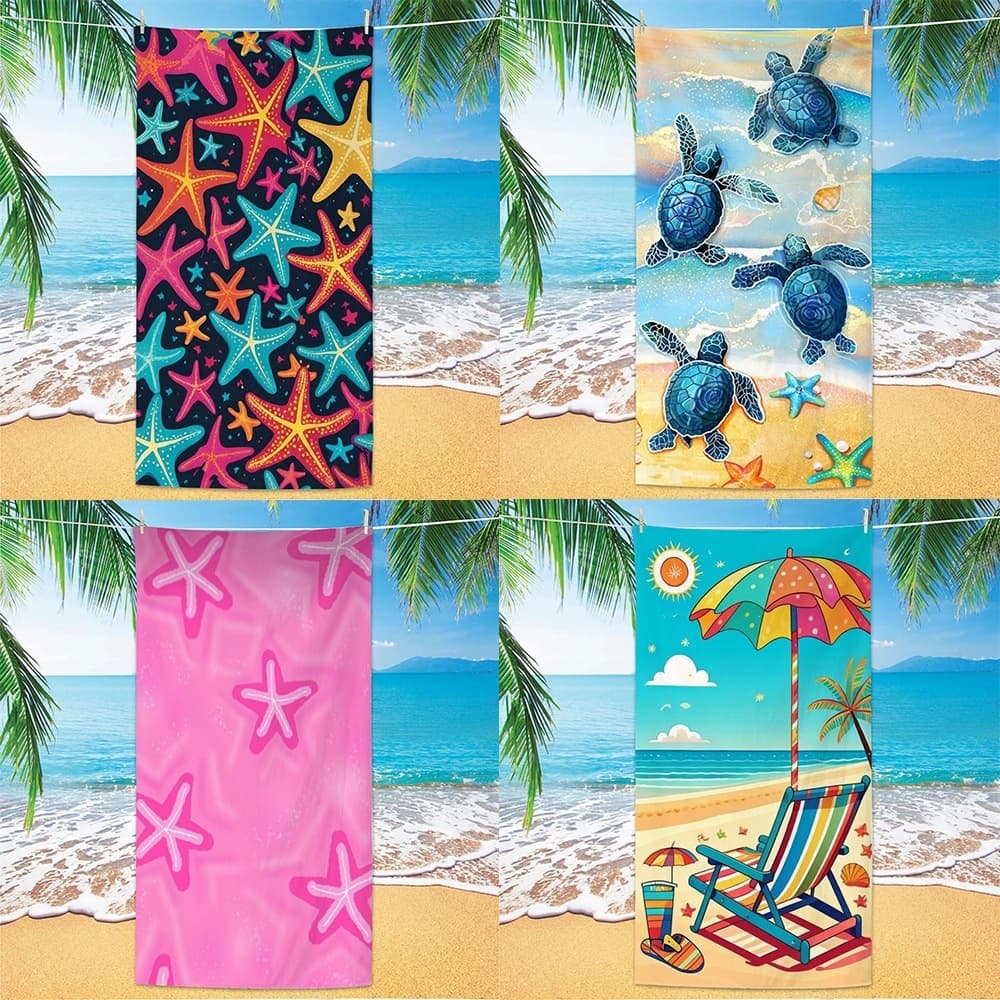 Temu Cross-Border Dropshipping Microfiber New Summer Printed Turtle Beach Towel Quick-Dry Towel