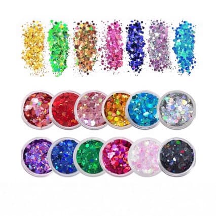 12-Color Nail Art Sequins, Hexagonal Sequins, Ultra-Thin Laser Iridescent Nail Polish Stickers, Eye Makeup Decoration