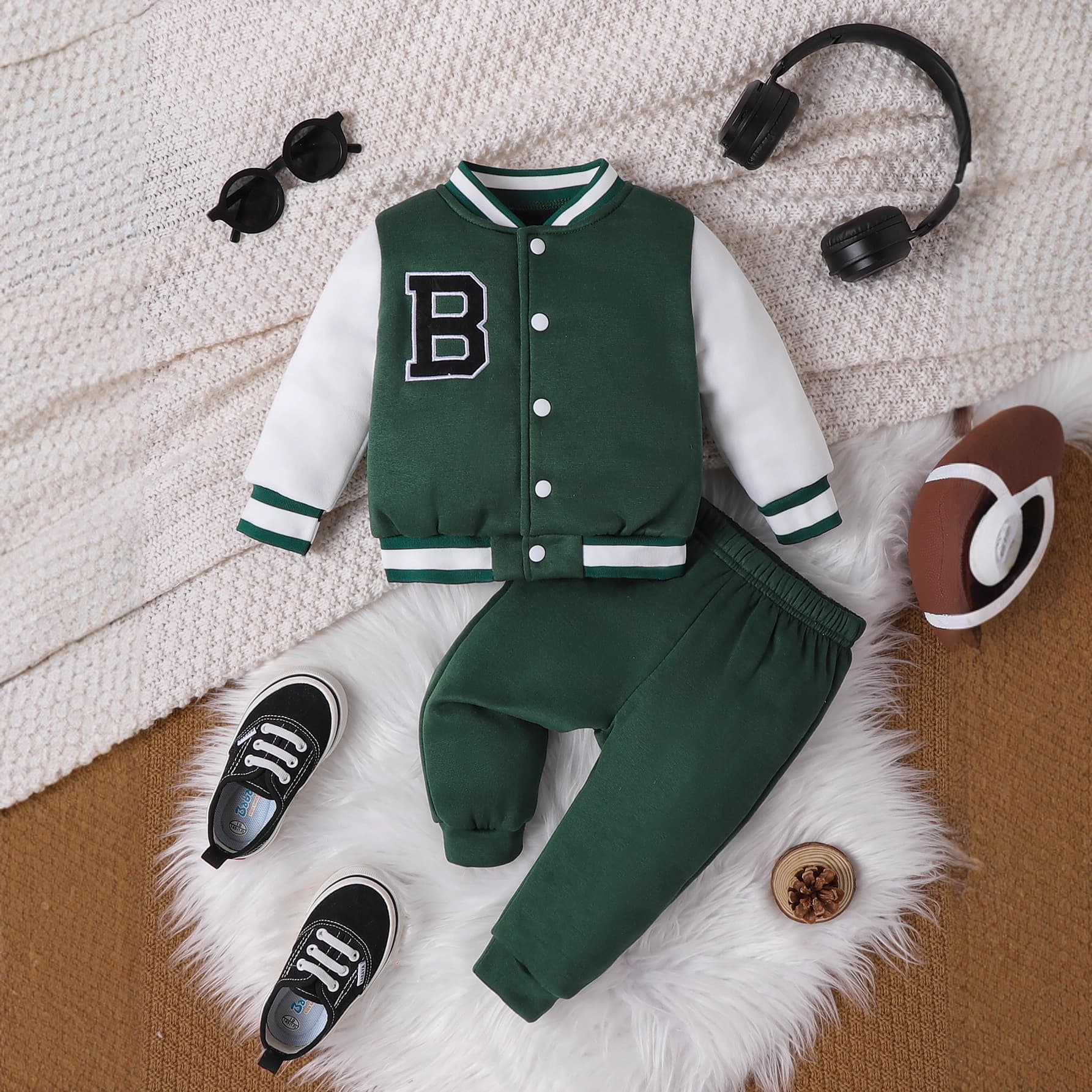 Baby Boys Casual Letter Baseball Jacket Set
