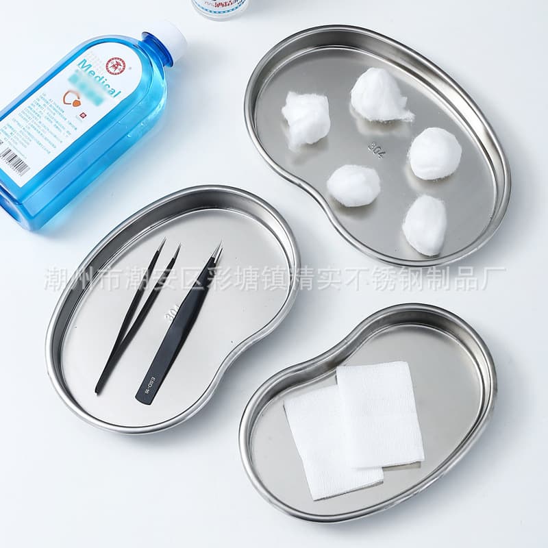304 anti-iodine stainless steel curved plate with embroidered pattern, disinfection plate, beauty waist plate, dressing changing plate, instrument tray, kidney-shaped plate