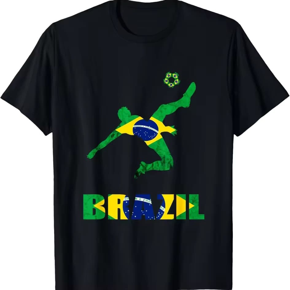 Spring/Summer New Cloud Cotton Solid Short Sleeve T-Shirt Round Neck Athlete Player Brazil T-Shirt Men's Short Sleeve T-Shirt