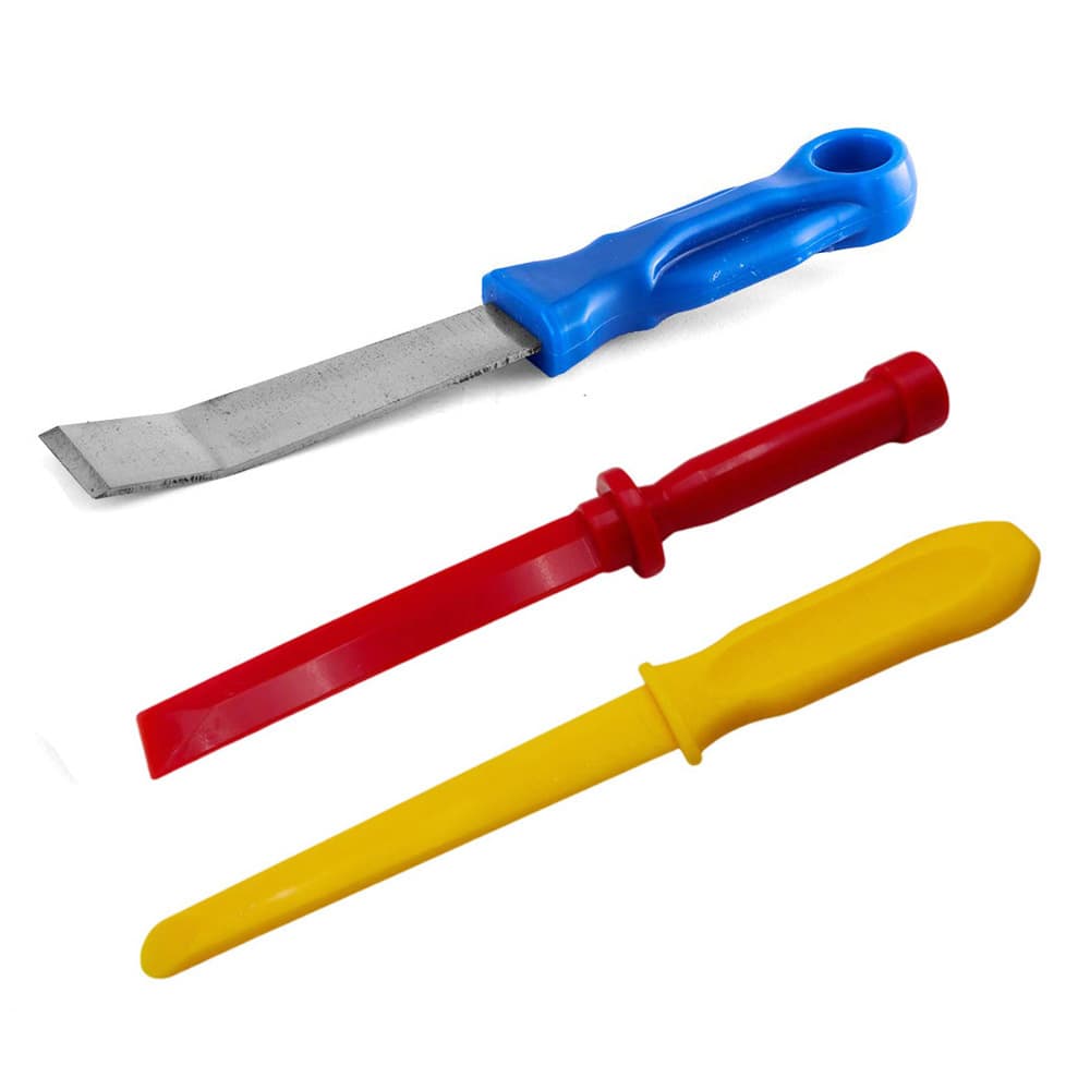 Automotive repair tool scraper, balance weight plastic scraper, tire repair adhesive removal tool, tire pry bar