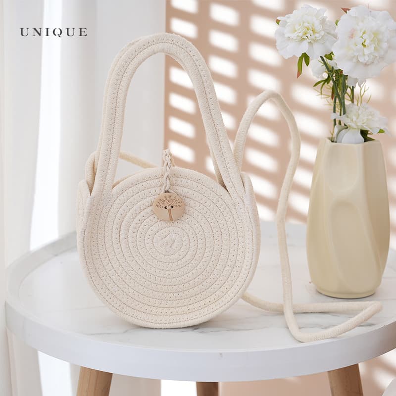 Cotton Rope Woven Crossbody Versatile Handbag, Niche Design Small Round Bag, Handmade Woven Chanel-Style Bag