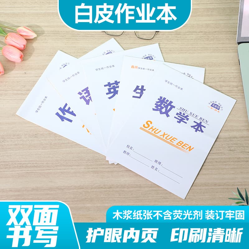 Wholesale 16K White Cover Primary and Secondary School Double-Sided Chinese and Math Homework Notebook, Tianzi Grid, Character Writing, Composition Grid Notebook