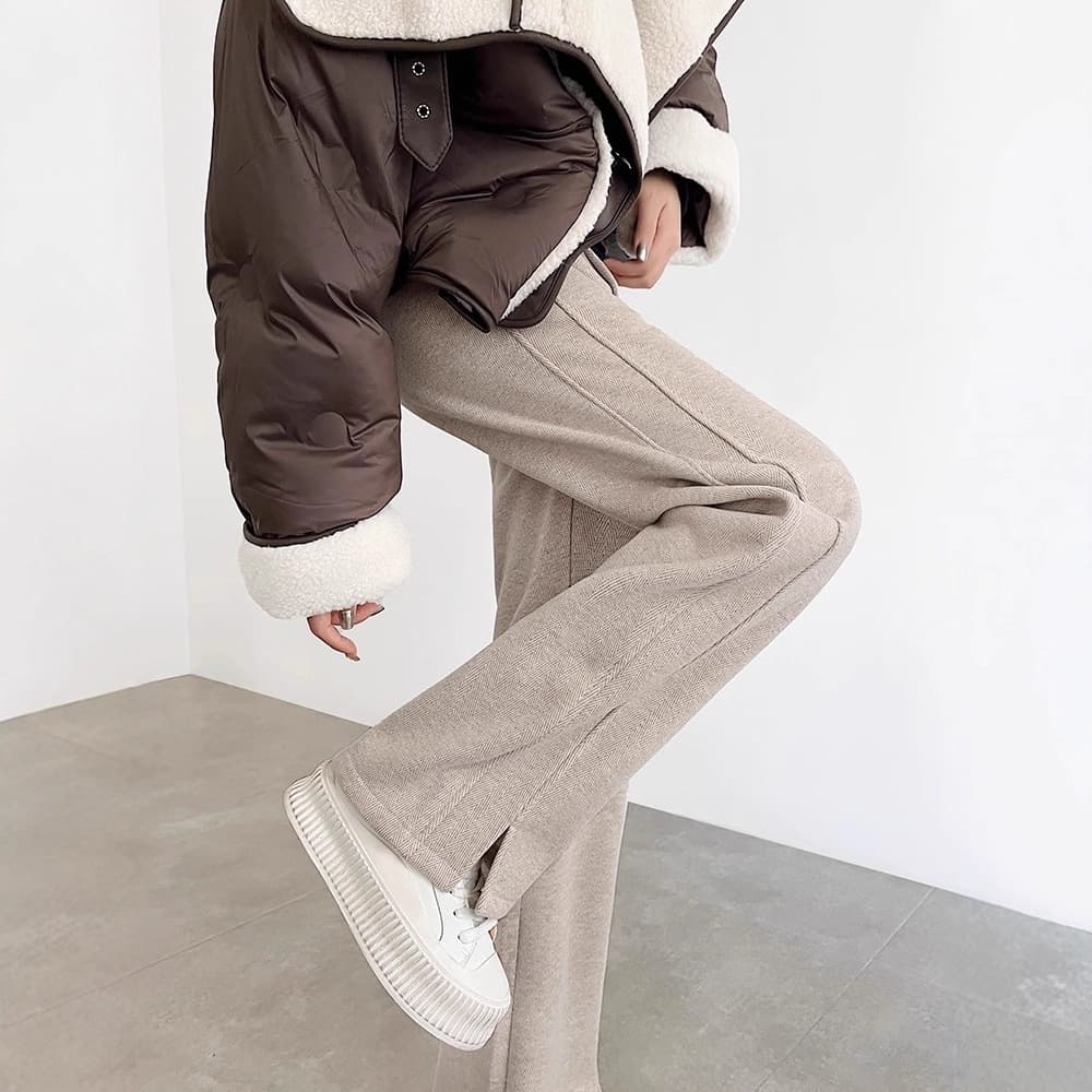Herringbone pattern high-waisted straight narrow version plus velvet autumn and winter casual 2025 new slim nine-point daily versatile fashion pants