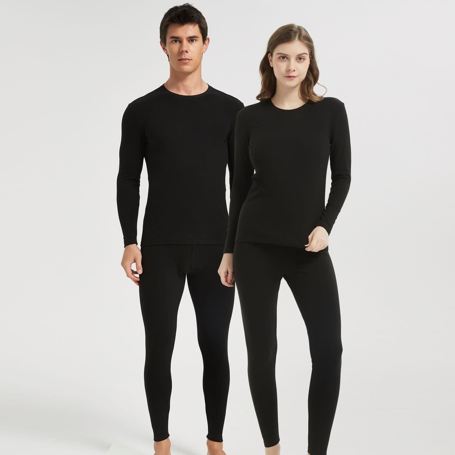 Cross-border Round Neck Thermal Underwear Men's Base Layer Shirt Double-sided Brushed Autumn Underwear Women's Thermal Underwear Set Wholesale