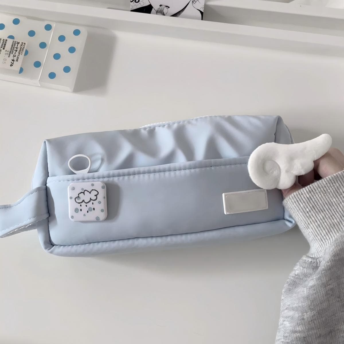 Salt-style Polka Dot Mousse Handbag Pencil Case, Ins-style Simple High-Appearance Large-Capacity Student Multi-Layer Stationery Organizer Bag