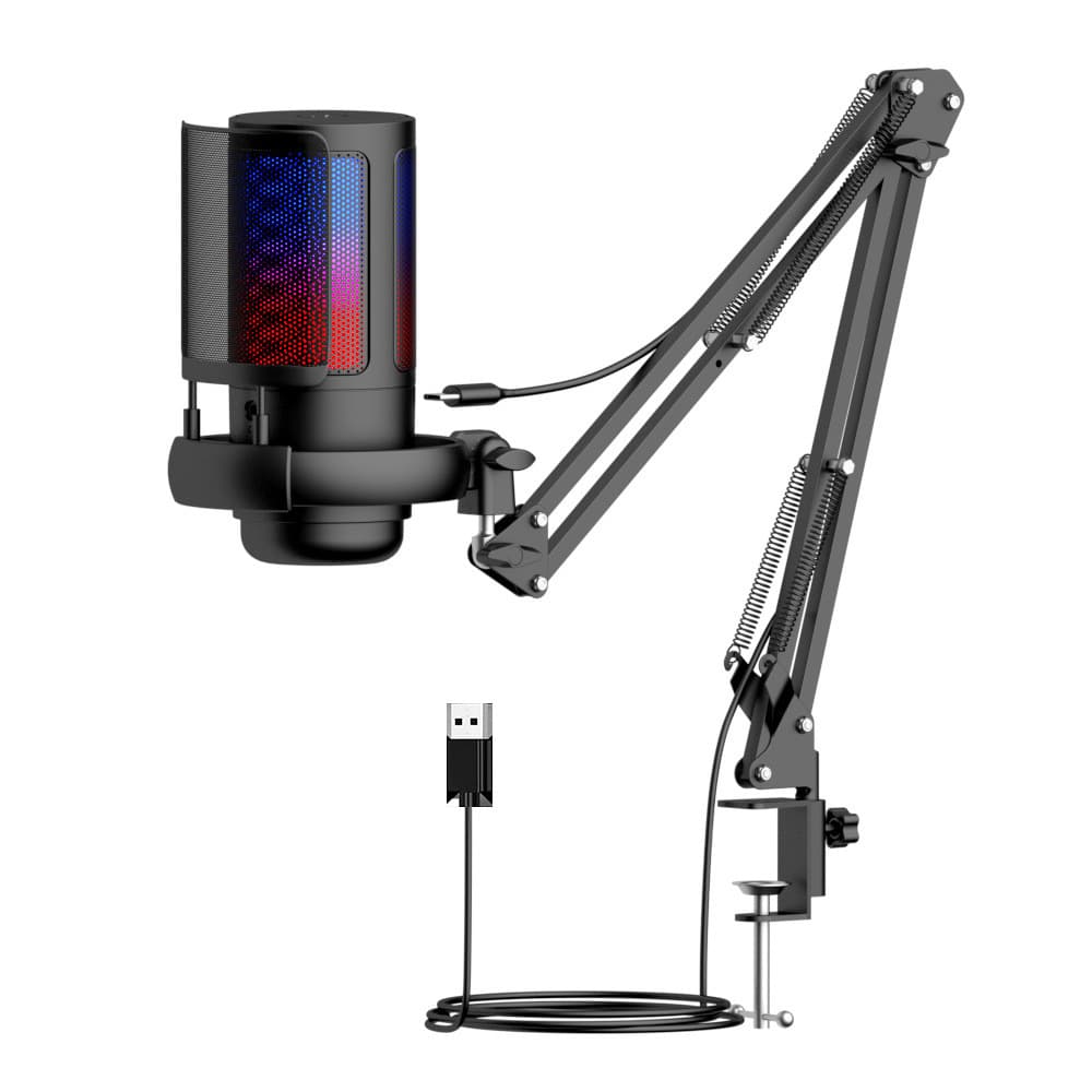 ME6S Condenser Microphone for Gamers, Streaming Recording USB Microphone with Suspension Boom Arm
