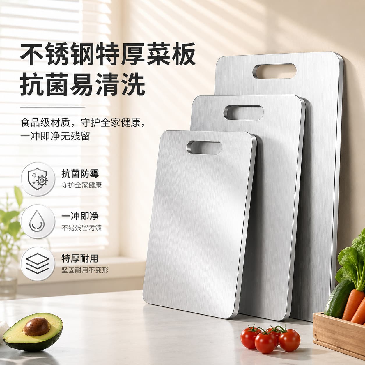 Thickened Stainless Steel Cutting Board Antibacterial and Mildew-Proof Chopping Board and Dough Board Cutting Board for Vegetables and Fruits Kitchen Supplies