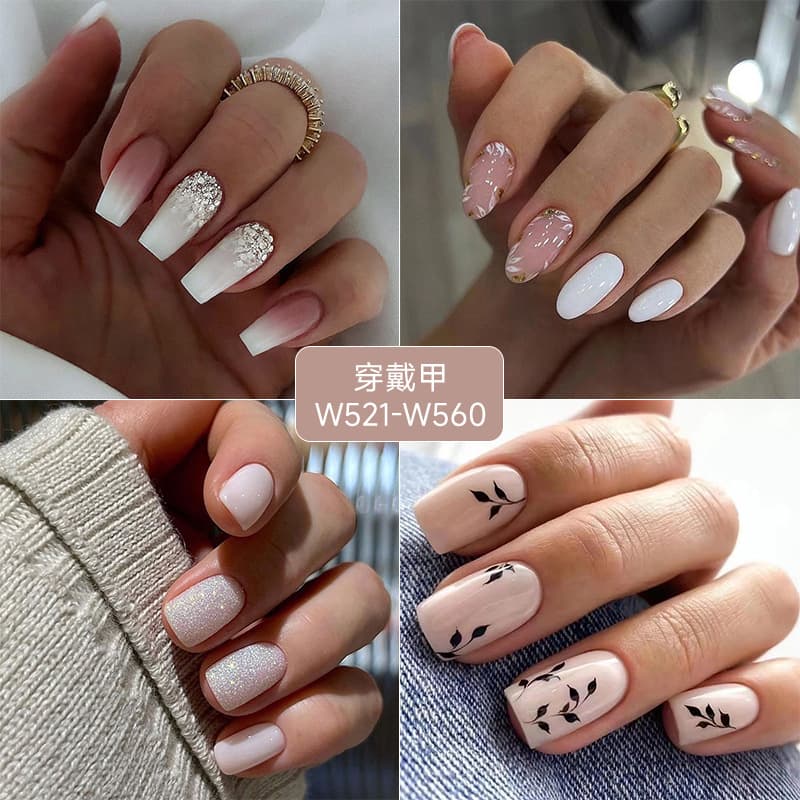 Simple and pure European square milky white solid color manicure powder platinum powder gentle romantic girly style fake nail pieces wholesale