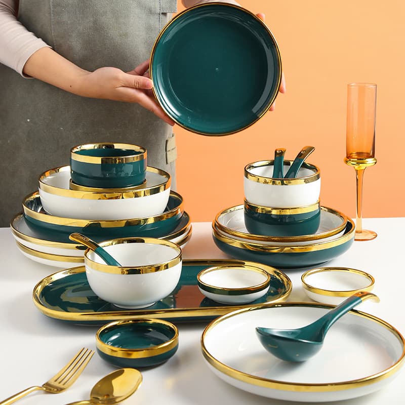 Dishes set household Nordic light luxury tableware bowls and plates creative internet celebrity ceramic bowl personalized dishes and plates combination