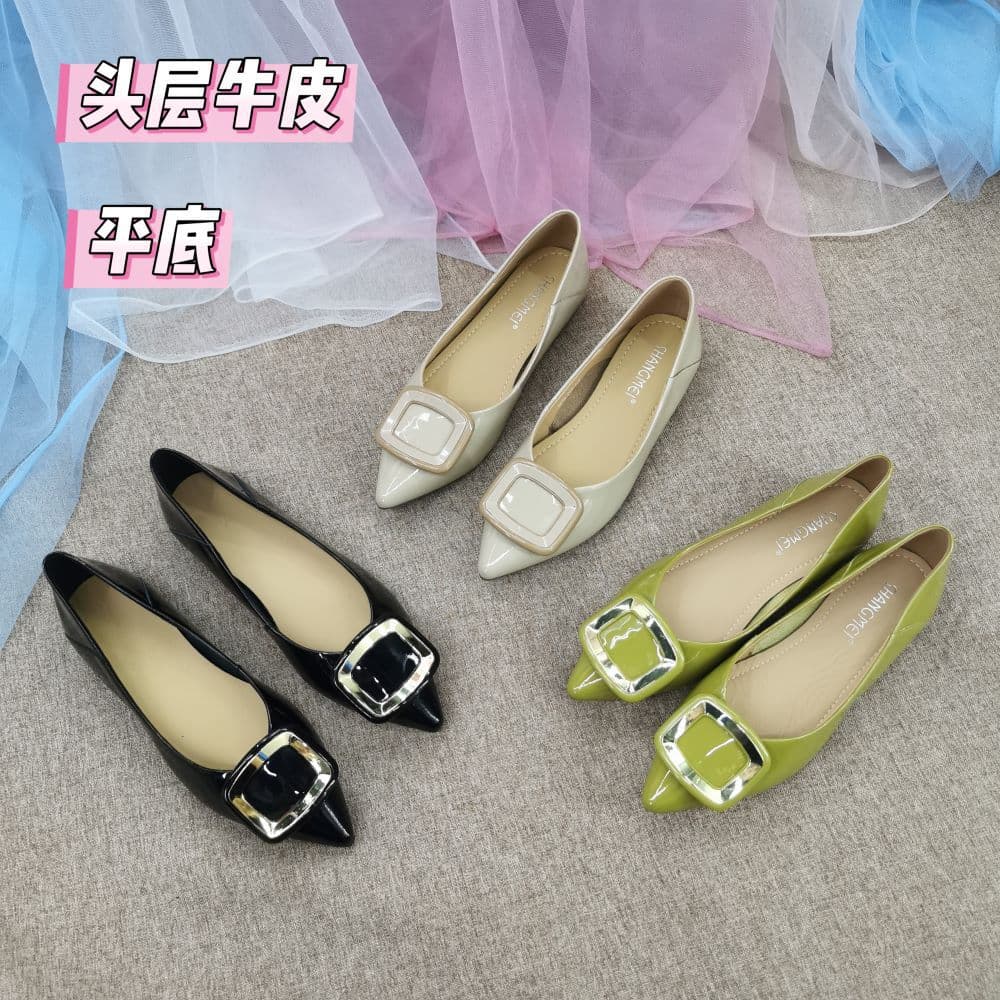 8818 Brand Genuine Leather Discontinued Size Special Price Women's Shoes Pointed Toe Patent Leather Square Buckle Flat Loafers Versatile Soft Sole Comfort
