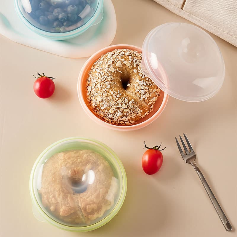 Bagel Box Bread Box Fruit Nut Box Portable Breakfast Bread Fresh-Keeping Box Round Microwave-Safe Food Storage Container