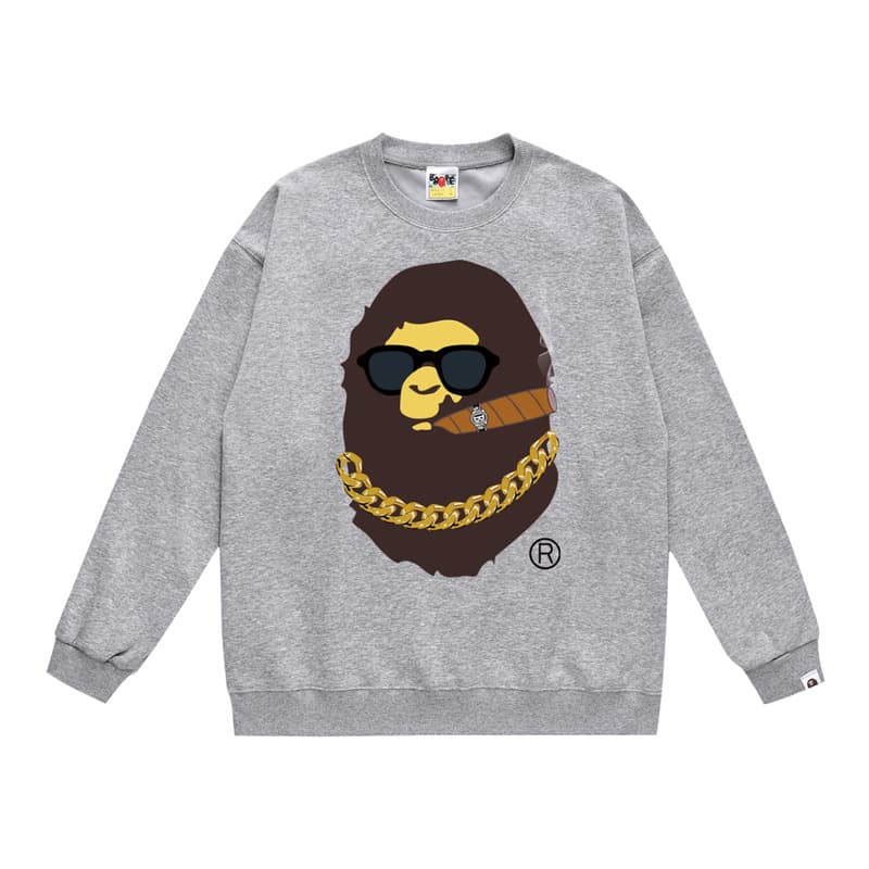 Long-term cross-border wholesale supply trendy brand heavy-weight BAPE ape head crewneck sweatshirt, shark long-sleeve jacket