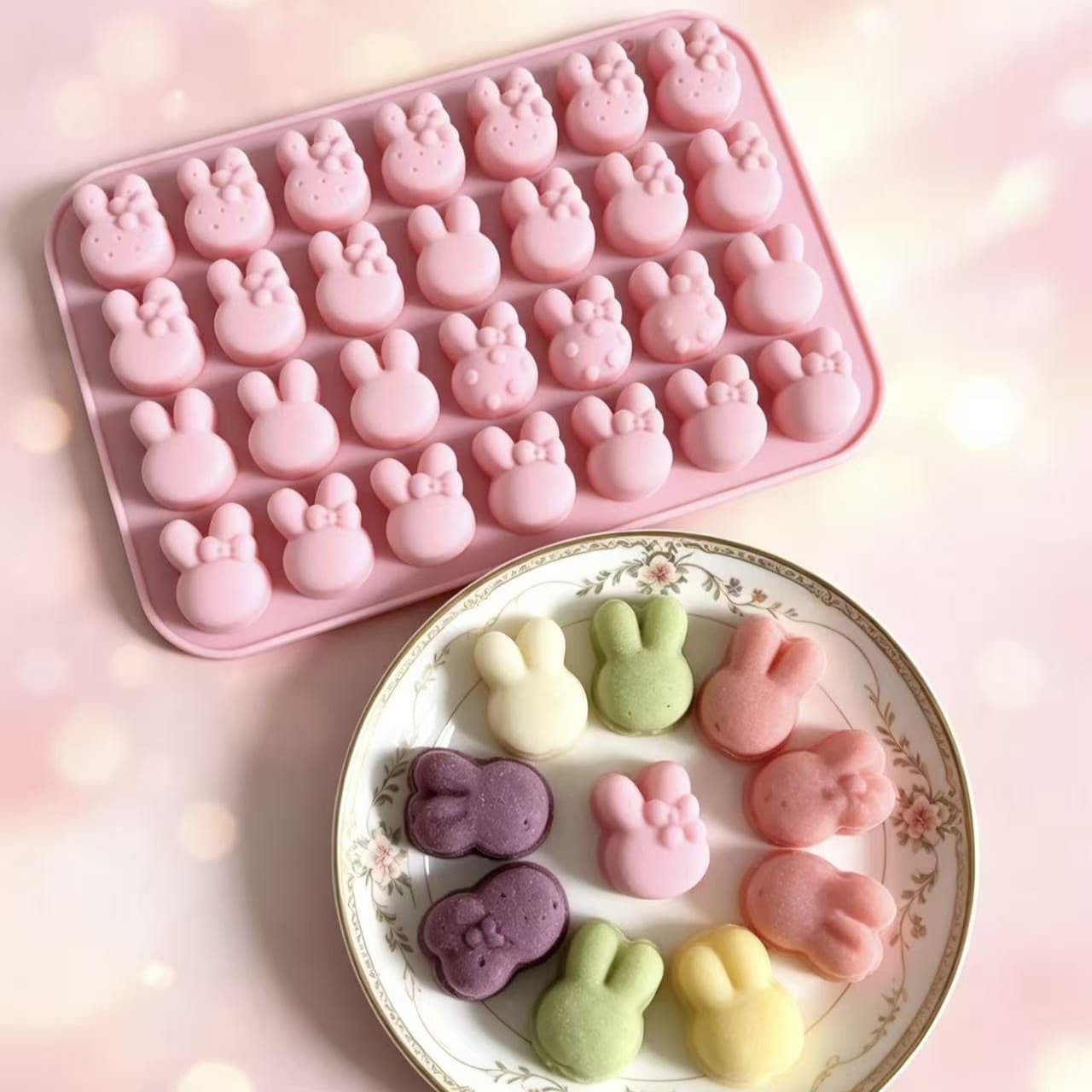 In stock, 30 pieces in a row with 6 different bunny shapes, candy chocolate molds, cake silicone molds, baking glue molds