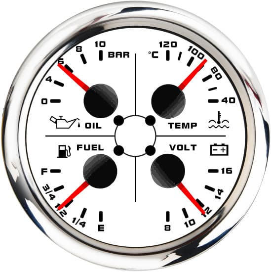 Fuel Gauge, Water Temperature Gauge, Voltmeter, Oil Pressure Multifunction Model Universal for Car, Boat, Yacht Instrument Panel