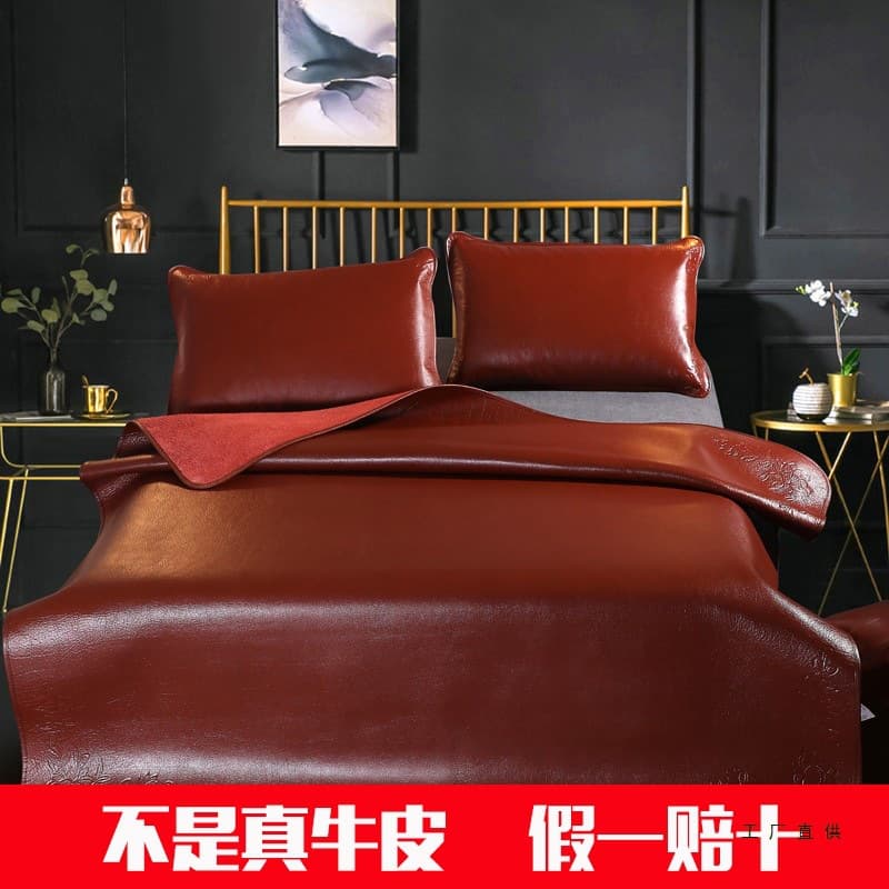Super Thick Top-Grain Water Buffalo Leather Cooling Mat, Extra Thick 1.8m/1.5m Leather Soft Mat 3-Piece Set for Single/Double Beds