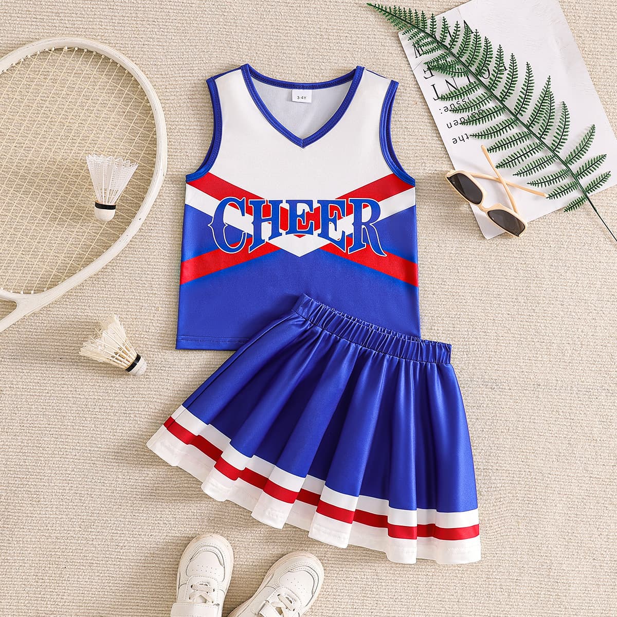 Girls jersey sports suit summer wear 2026 sleeveless pleated skirt two-piece set girls summer basketball baseball uniform