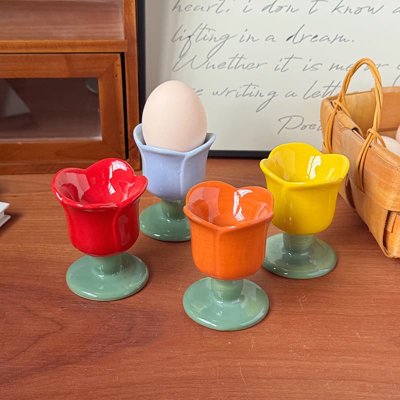 Cross-border Tulip Flower Egg Cup Ceramic Egg Holder Single Kids Breakfast Creative Tableware Cute Egg Cup